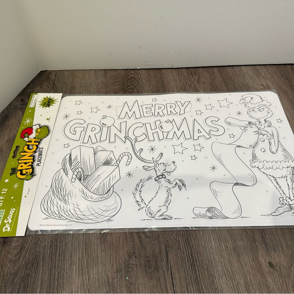 Fun Color your Own Merry Grinchmas Placemats- Set of 12- NWT
